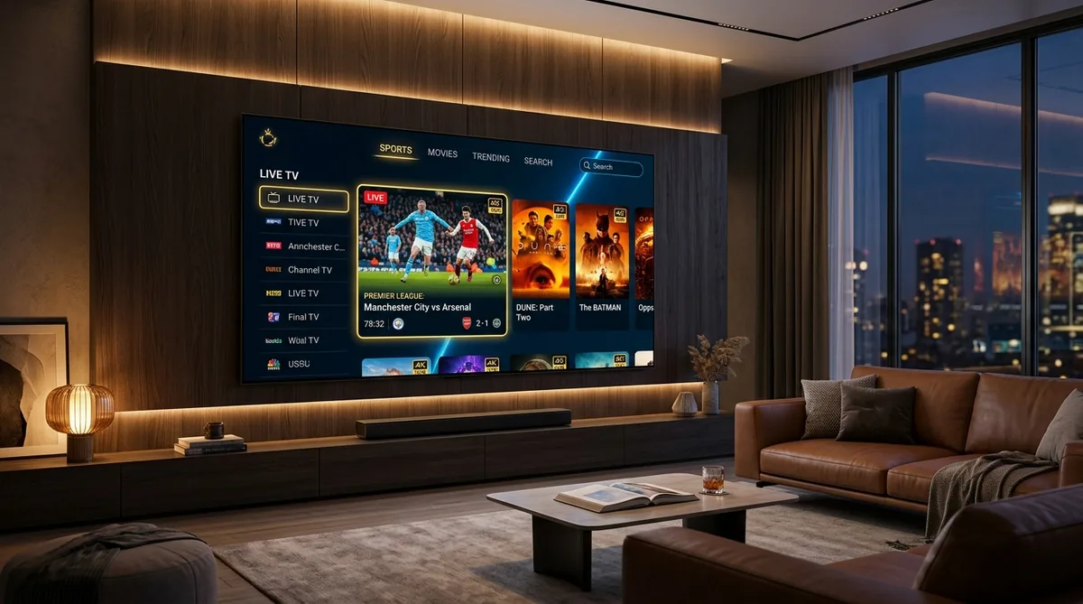 Interface IPTV Premium 4K sur Smart TV - Meilleur Abonnement IPTV France en direct sans coupure